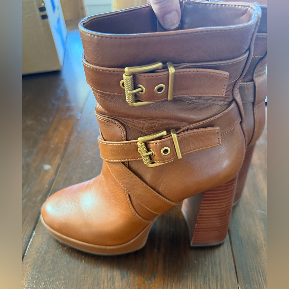 Vince Camuto Brown Heeled Boots with Buckle Detail